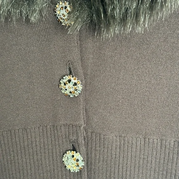 Ann Taylor Loft Brown Cardigan with Faux Fur Collar - Picture 4 of 10